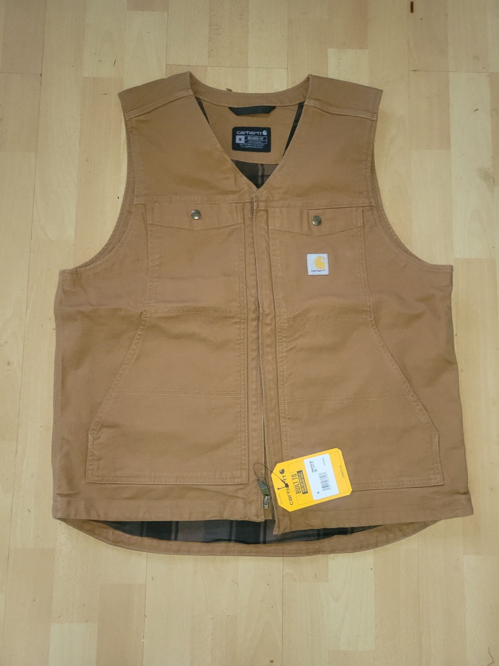 Carhartt Brown/Tan Duck Canvas Work Vest with Front Zip
